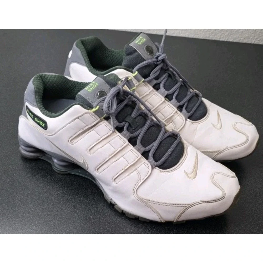Nike Shox NZ SE Men 13 White Gray Green Tennis Sneaker Shoe Active Run Sport